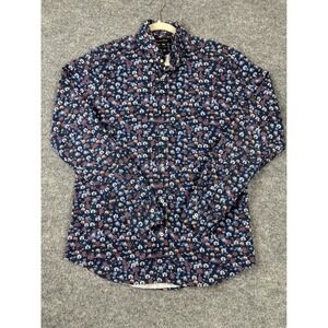 Massimo Dutti Shirt Mens Medium Blue Floral Button Down Long Sleeve Party